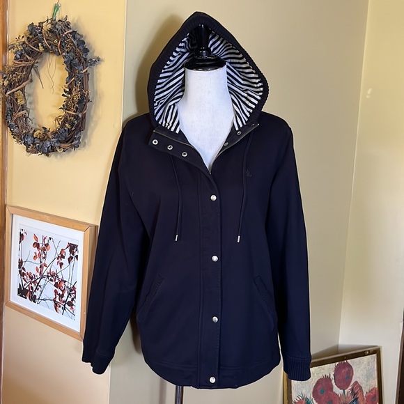 RALPH LAUREN Size Large Hoodie Sweatshirt Zip & Snap Dual Layer Striped Interior - Picture 1 of 16